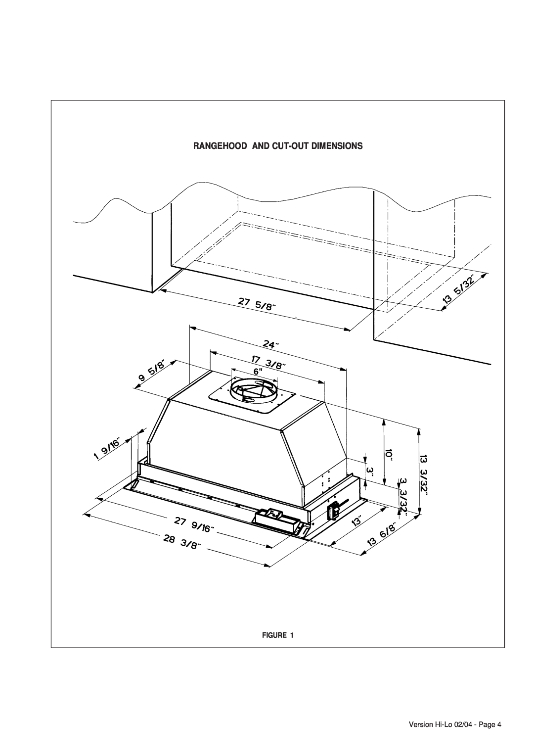 Faber 6048624 installation instructions Rangehood And Cut-Outdimensions 