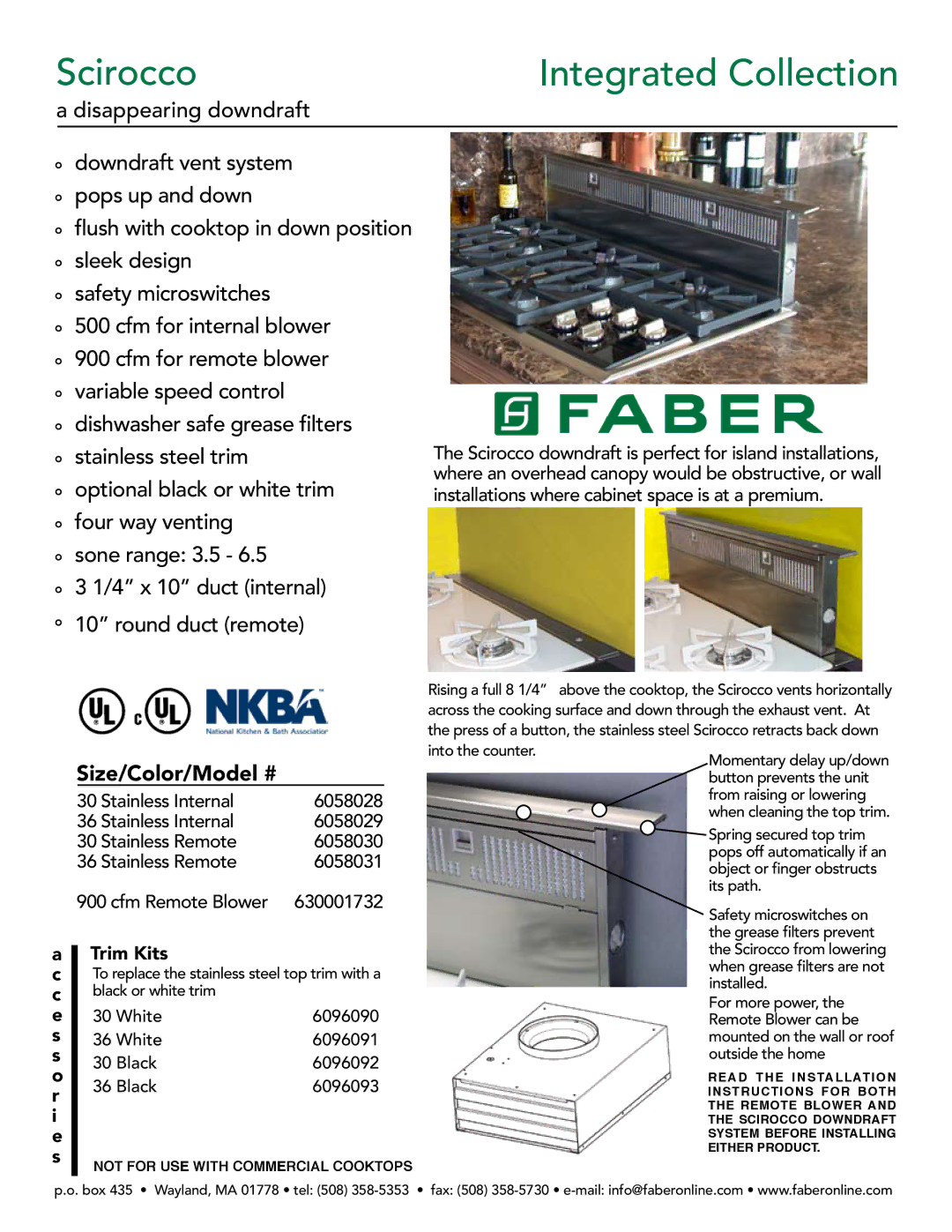 Faber 6058031, 6058030, 6058029, 630001732 installation instructions Integrated Collection, C e s s o r i e s, White Black 