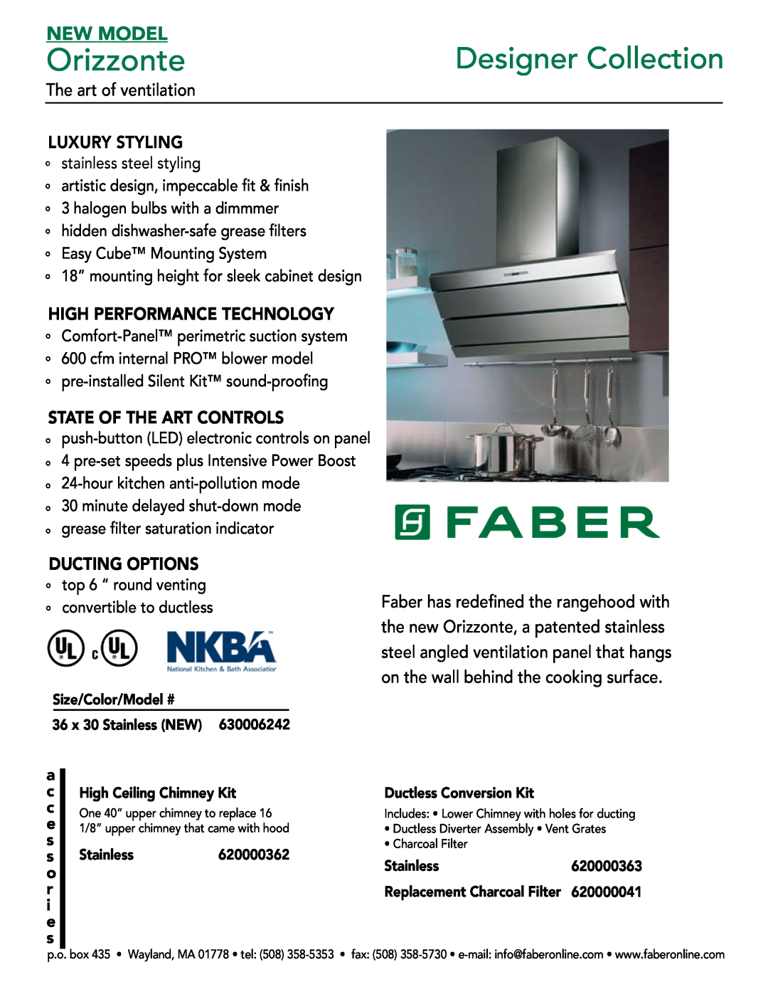 Faber 620000362 manual Luxury Styling, High Performance Technology, State Of The Art Controls, Ducting Options, Orizzonte 