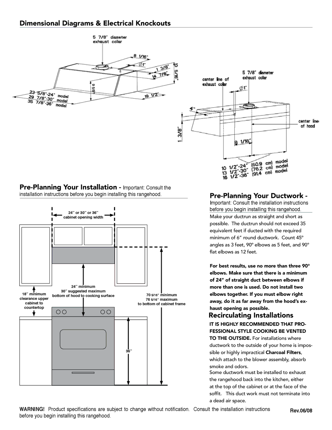 Faber 630003639, 630003638, 630003930 manual Pre-Planning Your Ductwork, Recirculating Installations 