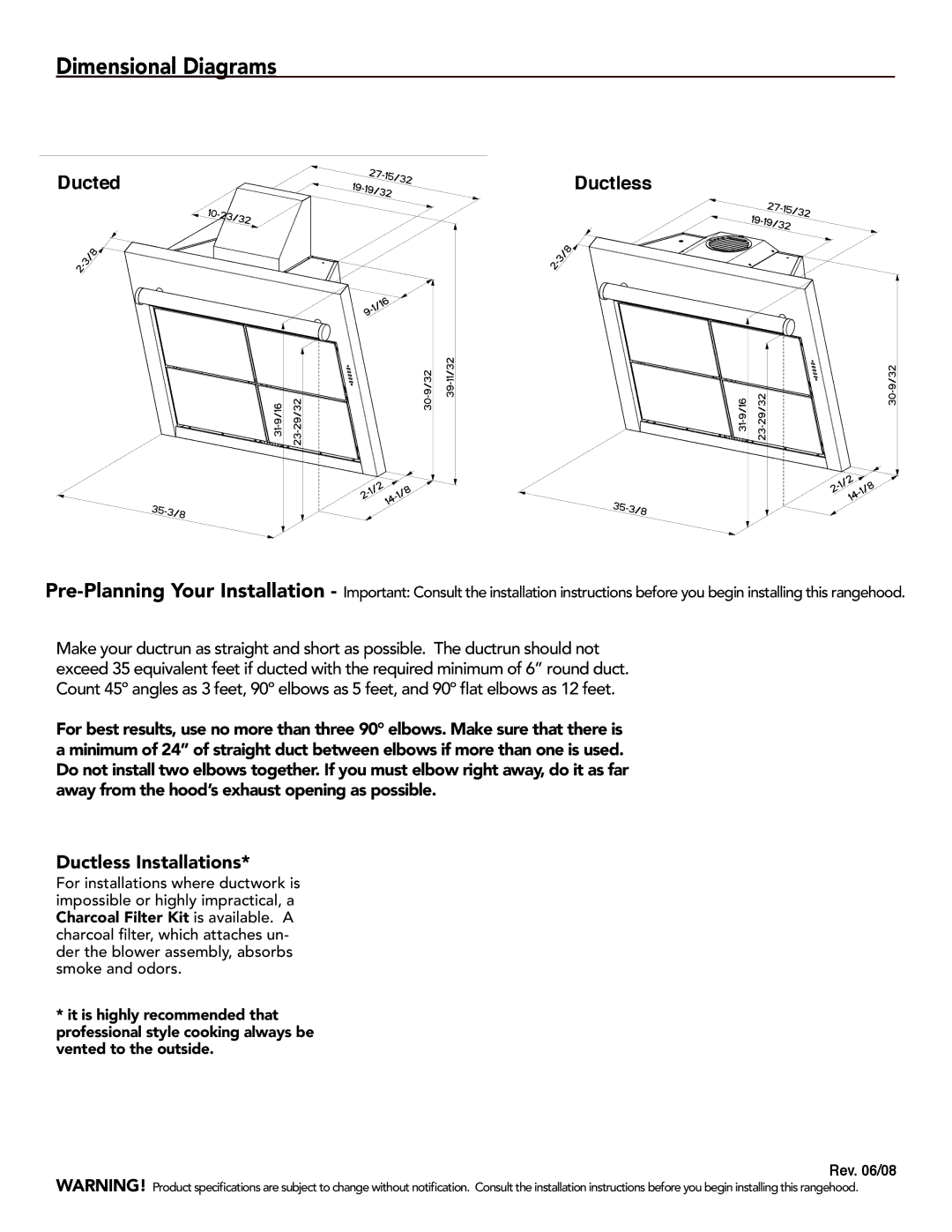 Faber 630003947 manual Dimensional Diagrams 