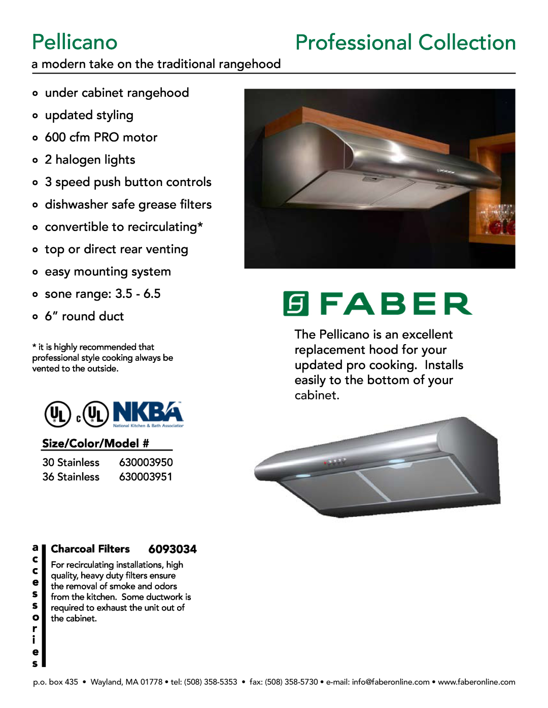 Faber 630003950, 630003951 manual Pellicano, Professional Collection, a modern take on the traditional rangehood 