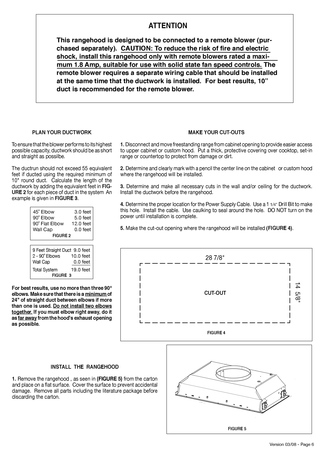 Faber 630003952 installation instructions Plan Your Ductwork, Make Your CUT-OUTS, CUT-OUT Install the Rangehood 