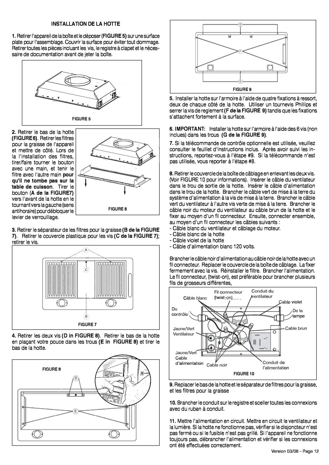 Faber 630003952 installation instructions Installation De La Hotte 