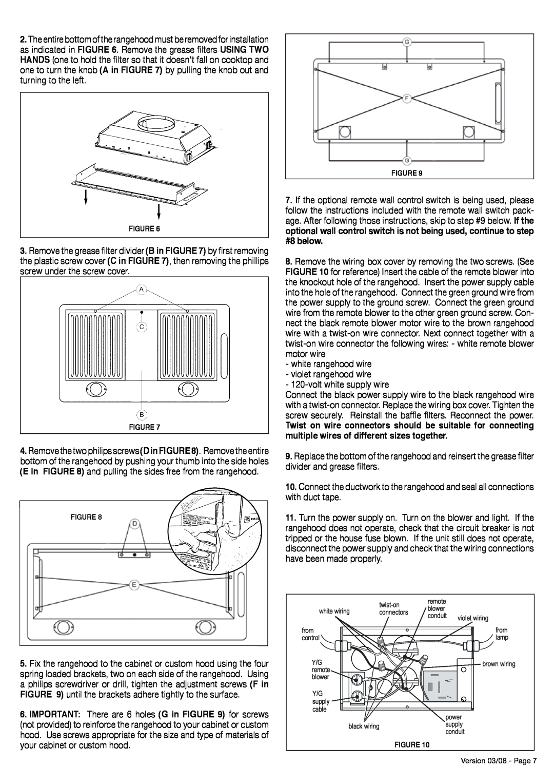 Faber 630003952 installation instructions voltwhite supply wire 