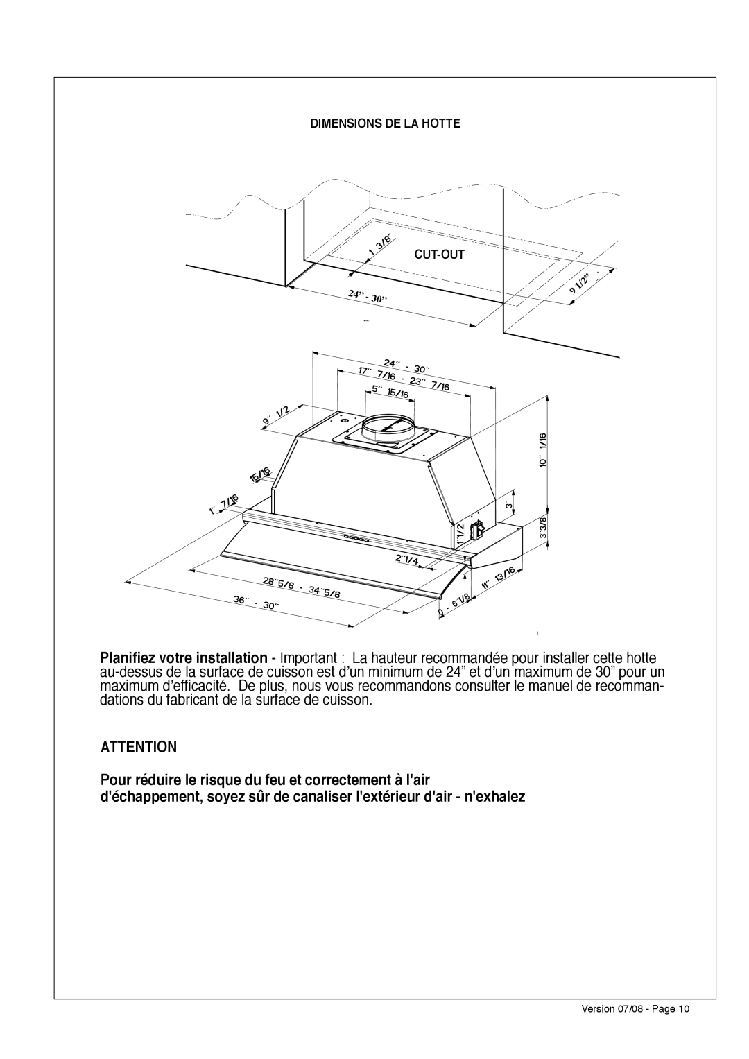 Faber 630006509 installation instructions Dimensions DE LA Hotte CUT-OUT 