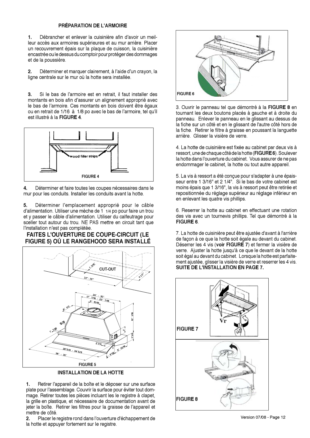 Faber 630006509 installation instructions Préparation DE Larmoire, Installation DE LA Hotte, Suite DE Linstallation EN 