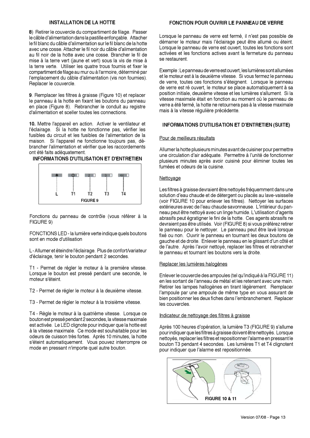 Faber 630006509 installation instructions Informations Dutilisation ET Dentretien, Fonction Pour Ouvrir LE Panneau DE Verre 