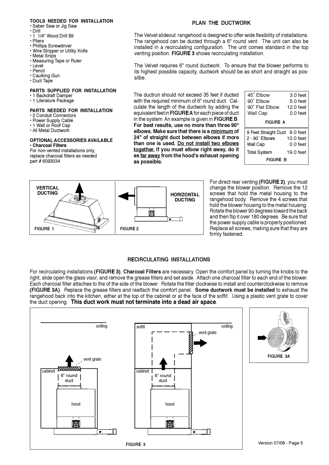 Faber 630006509 installation instructions Plan the Ductwork, Recirculating Installations 