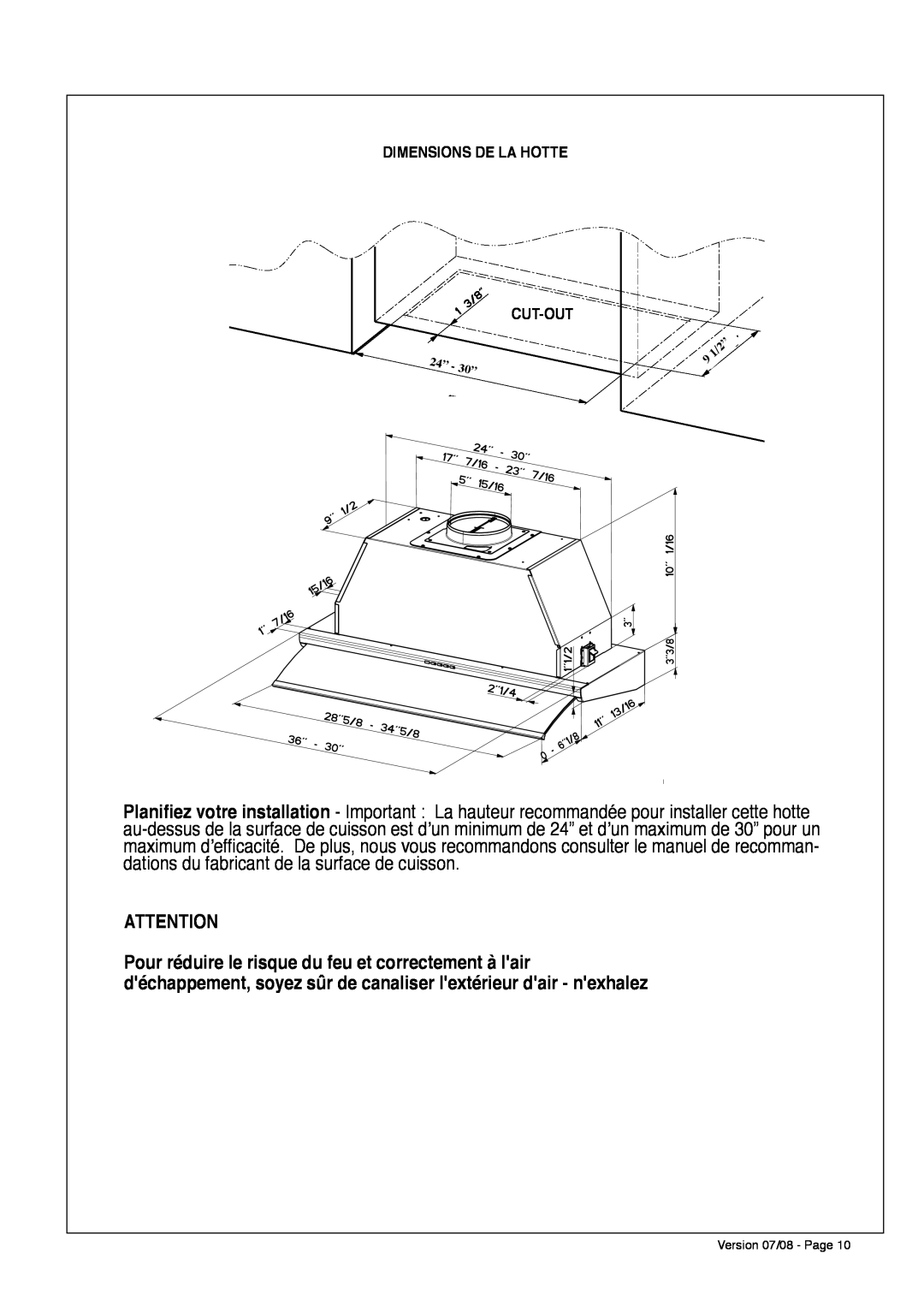 Faber 630006509 installation instructions Dimensions De La Hotte Cut-Out 
