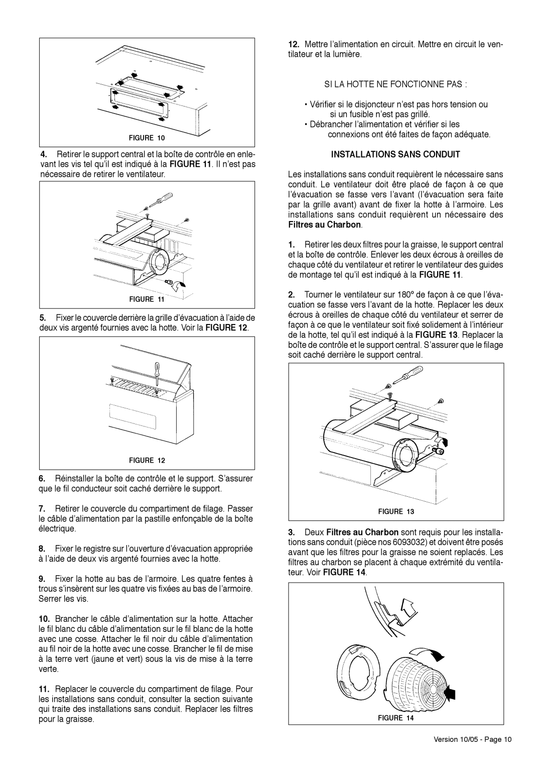 Faber Agio installation instructions SI LA Hotte NE Fonctionne PAS, Installations Sans Conduit 