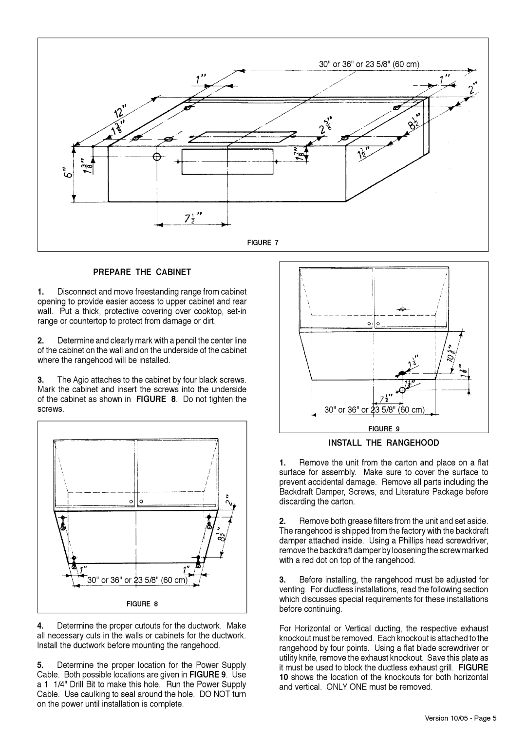 Faber Agio installation instructions Prepare the Cabinet, Install the Rangehood 