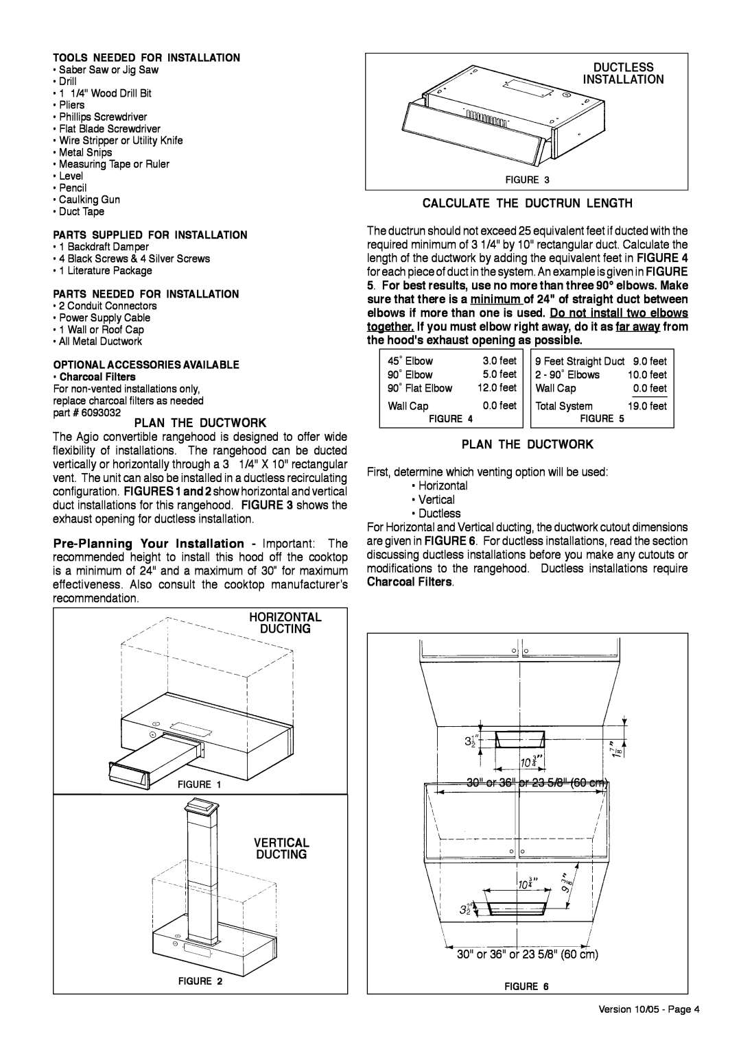 Faber Agio part # 6093032 PLAN THE DUCTWORK, Horizontal Ducting, Vertical Ducting, Ductless Installation 