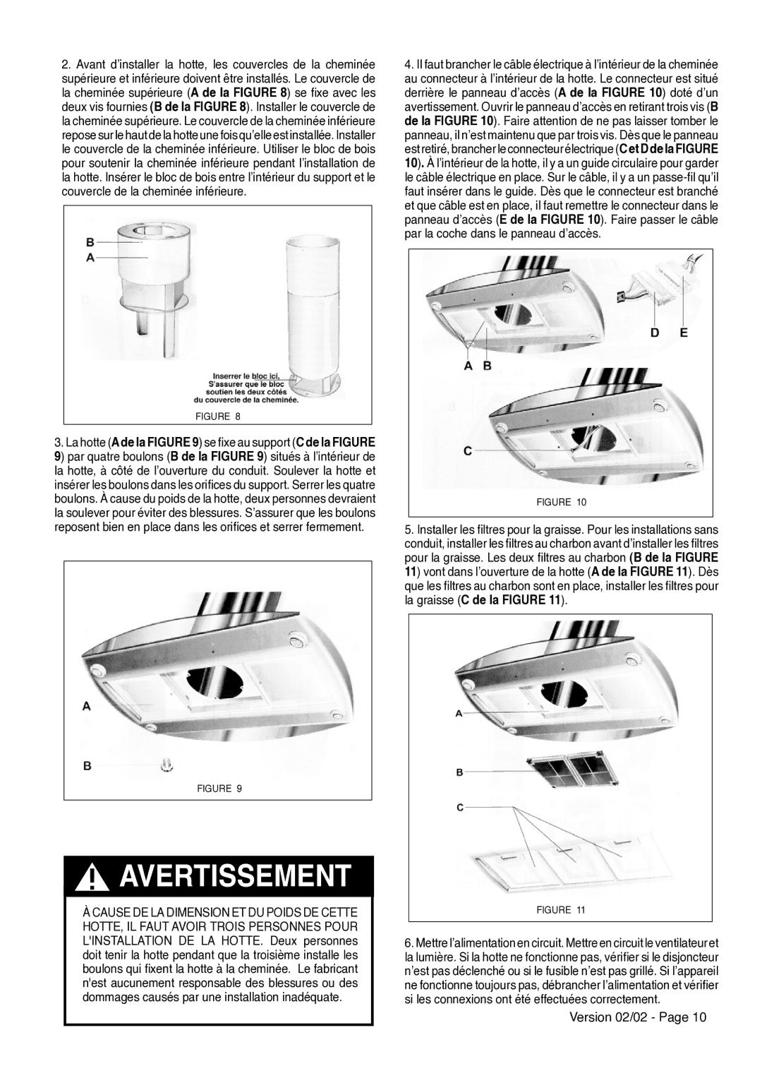 Faber AXIA ISOLA installation instructions Avertissement 