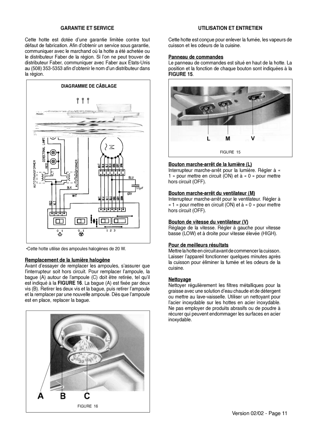 Faber AXIA ISOLA installation instructions Garantie ET Service, Utilisation ET Entretien 