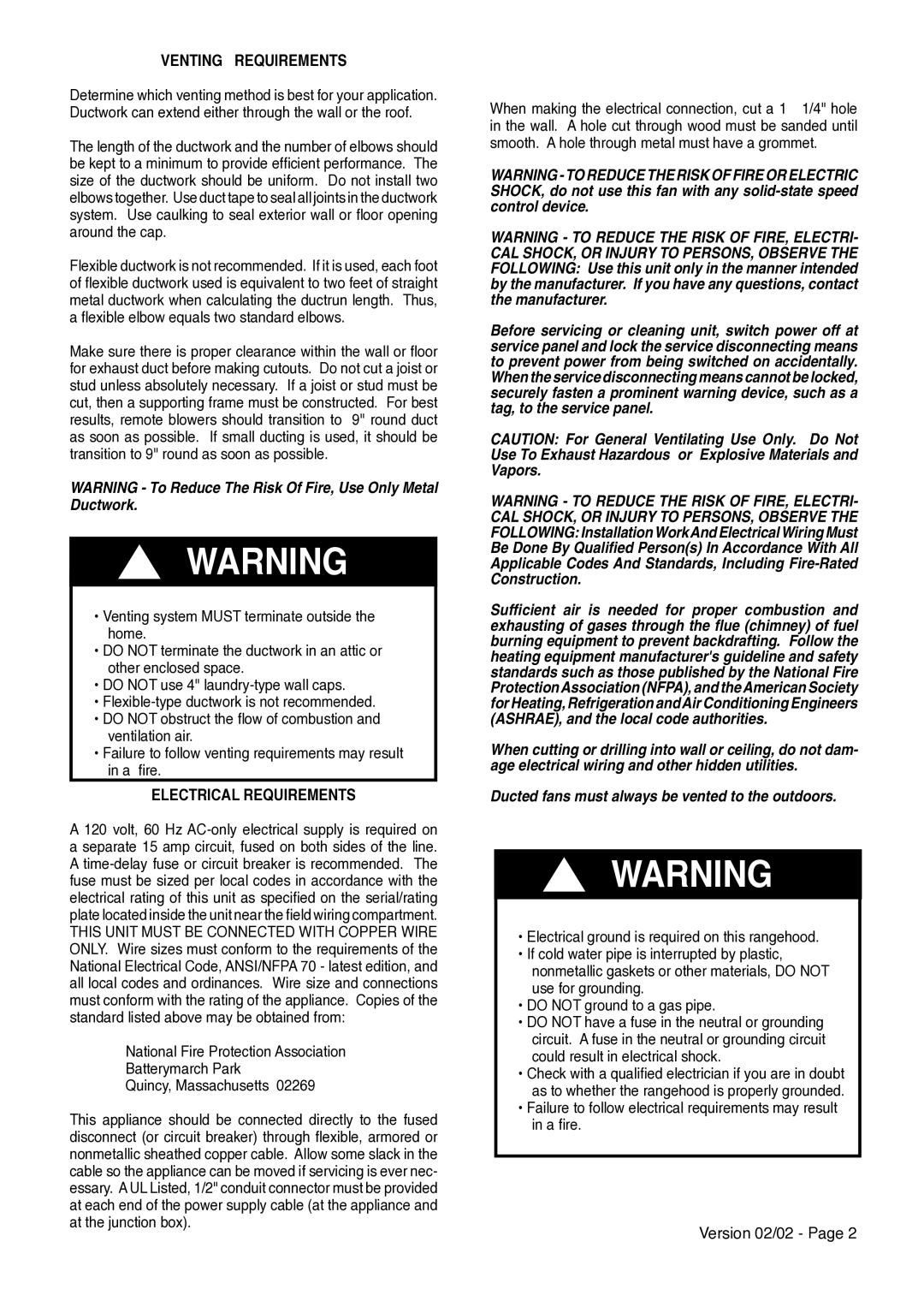 Faber AXIA ISOLA installation instructions Venting Requirements, Electrical Requirements 