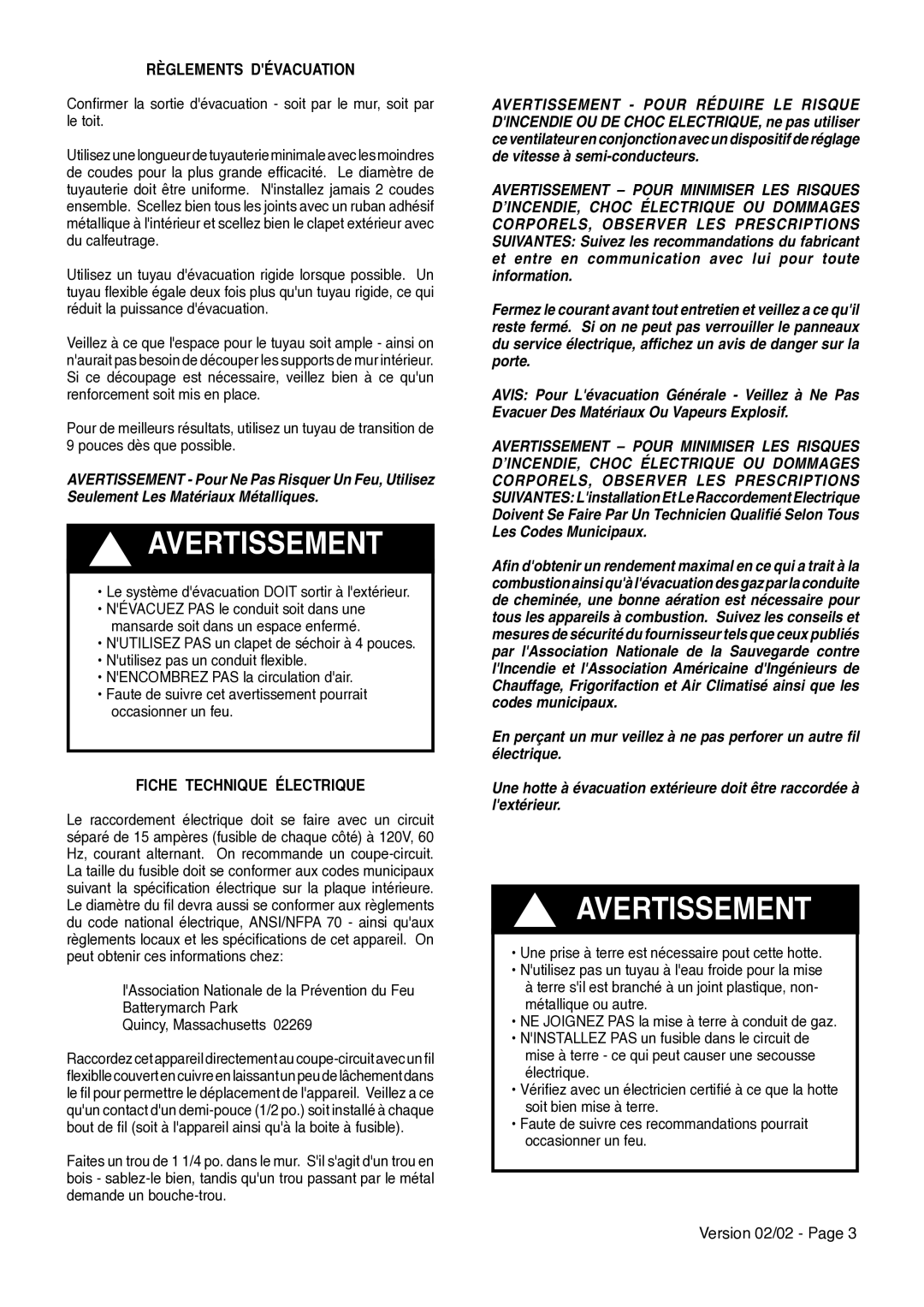 Faber AXIA ISOLA installation instructions Règlements Dévacuation, Fiche Technique Électrique 