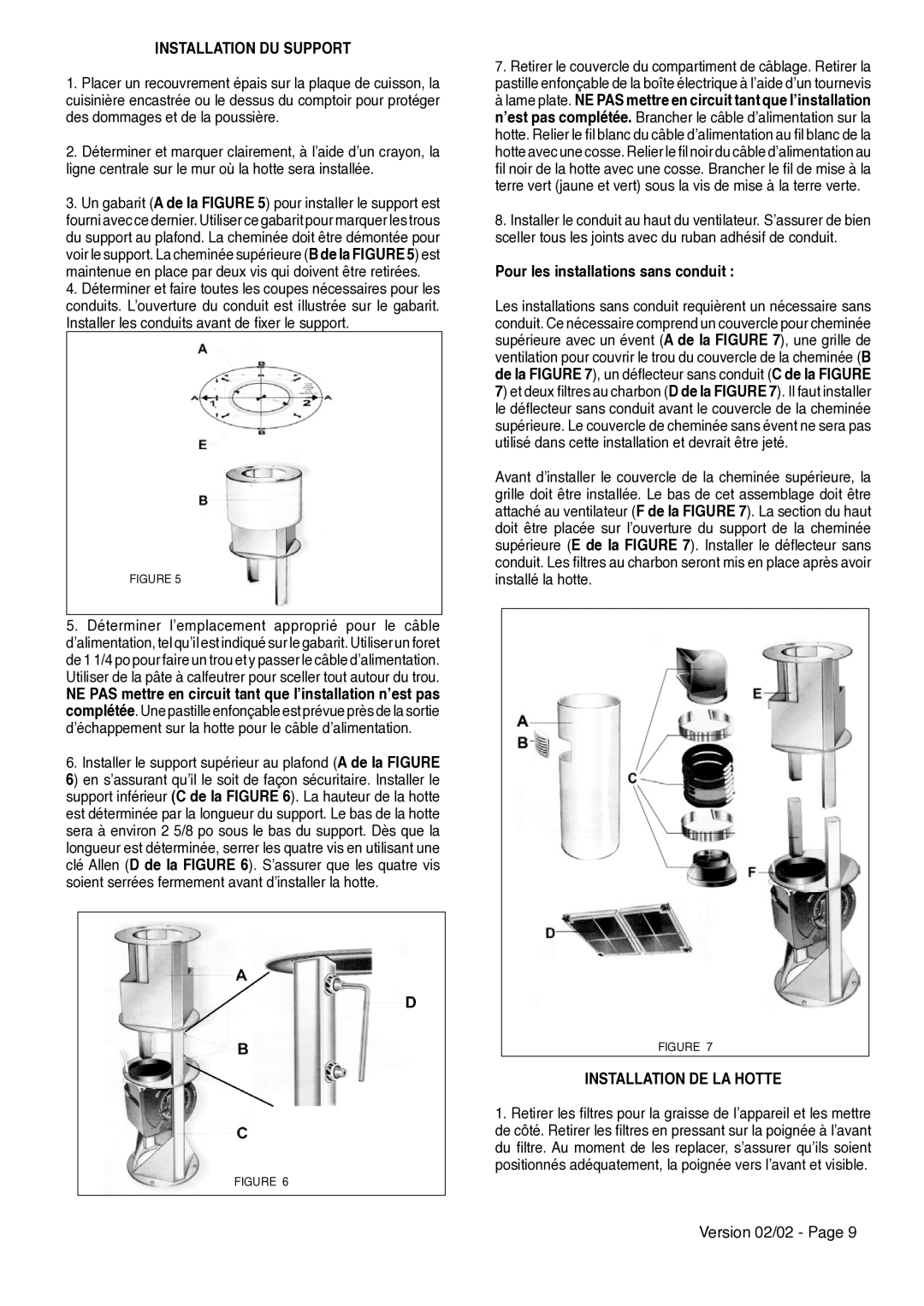 Faber AXIA ISOLA installation instructions Pour les installations sans conduit, Installation DE LA Hotte 