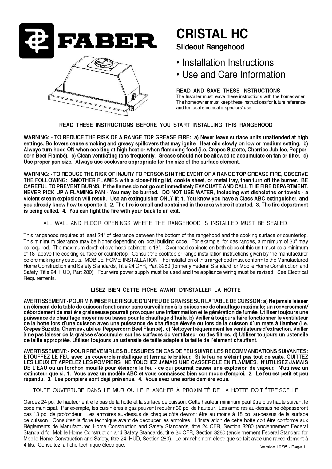 Faber CRISTAL HC installation instructions Read and Save These Instructions 