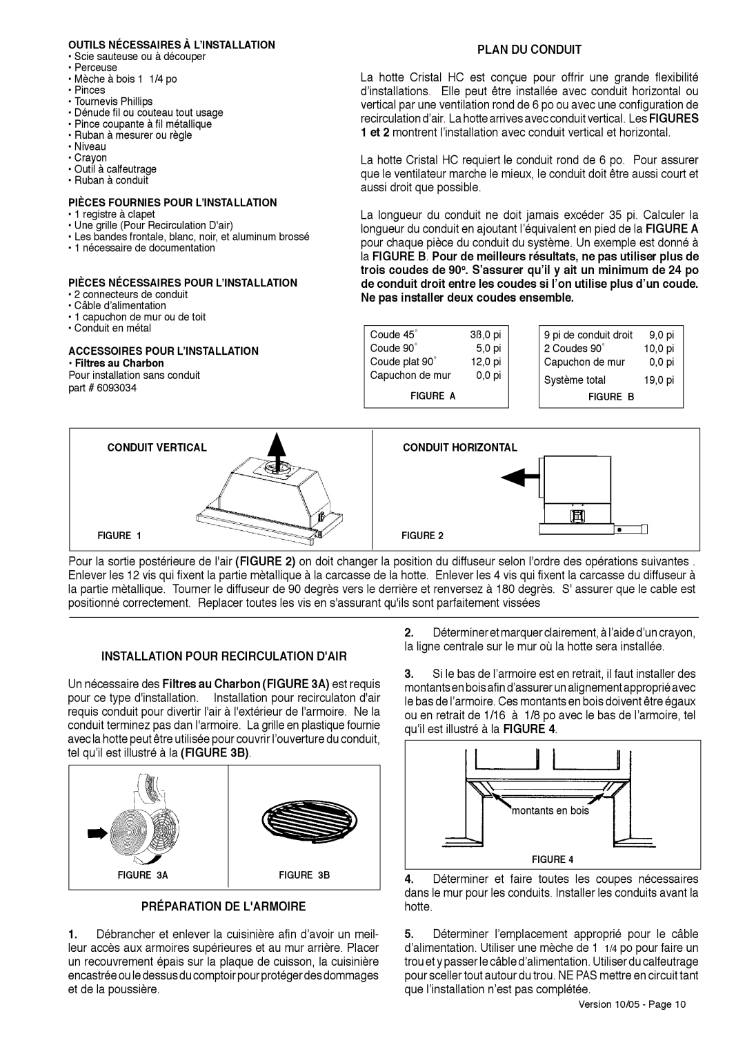 Faber CRISTAL HC installation instructions Plan DU Conduit, Installation Pour Recirculation Dair, Préparation DE Larmoire 