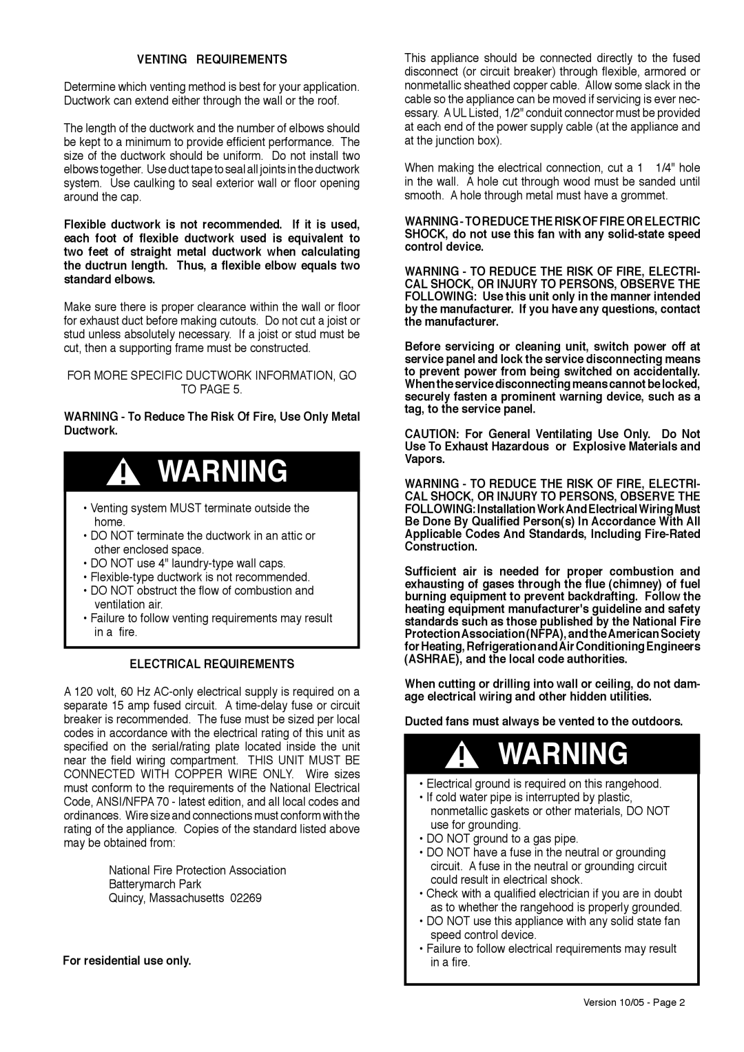 Faber CRISTAL HC installation instructions Venting Requirements, Electrical Requirements, For residential use only 