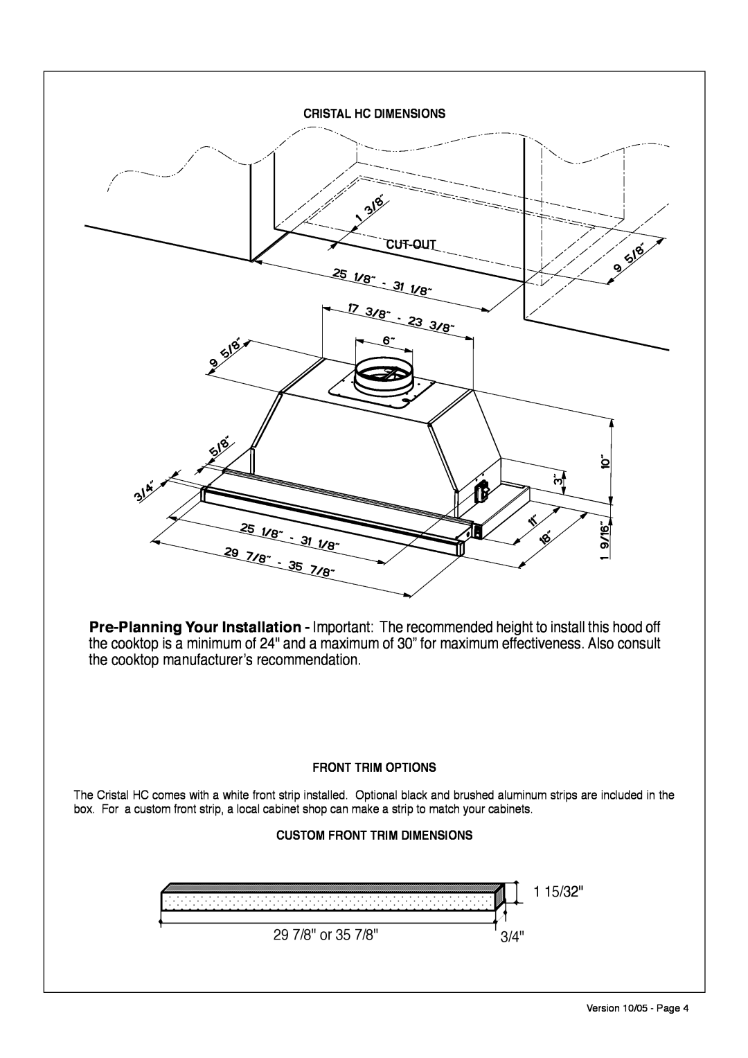 Faber CRISTAL HC installation instructions 1 15/32 