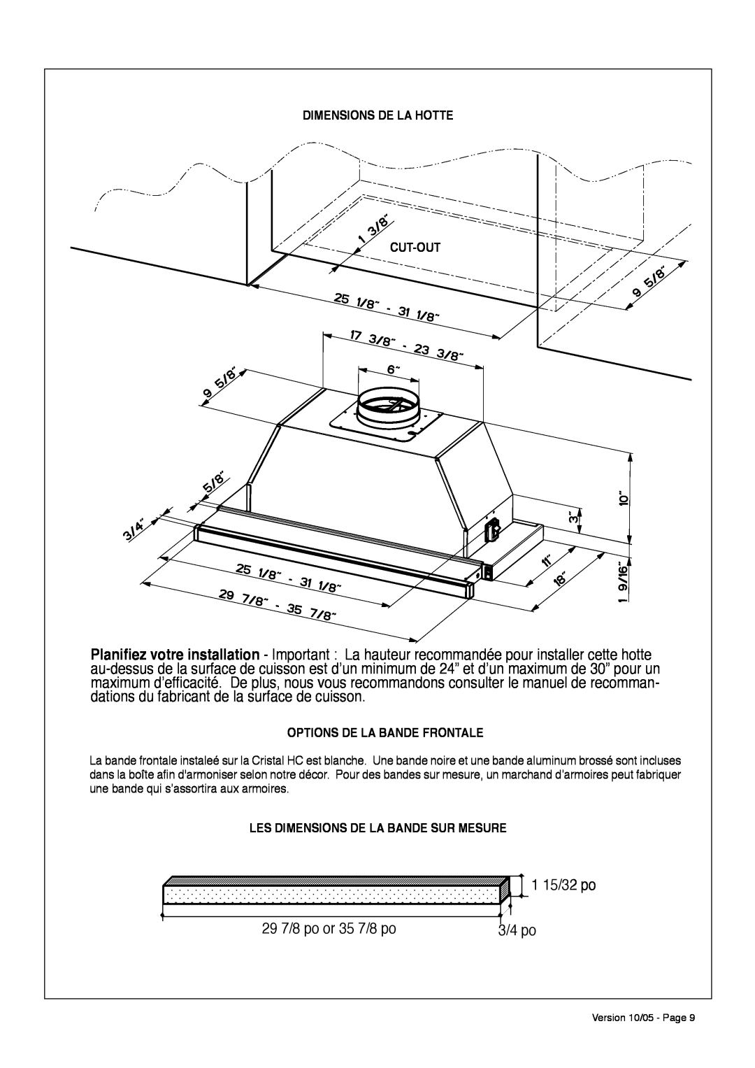 Faber CRISTAL HC installation instructions 1 15/32 po 