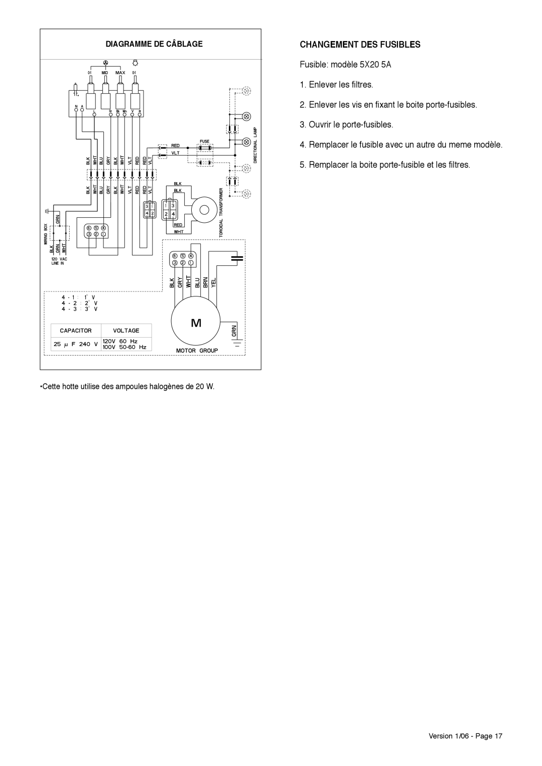 Faber Dama Isola installation instructions Changement DES Fusibles, Cette hotte utilise des ampoules halogènes de 20 W 