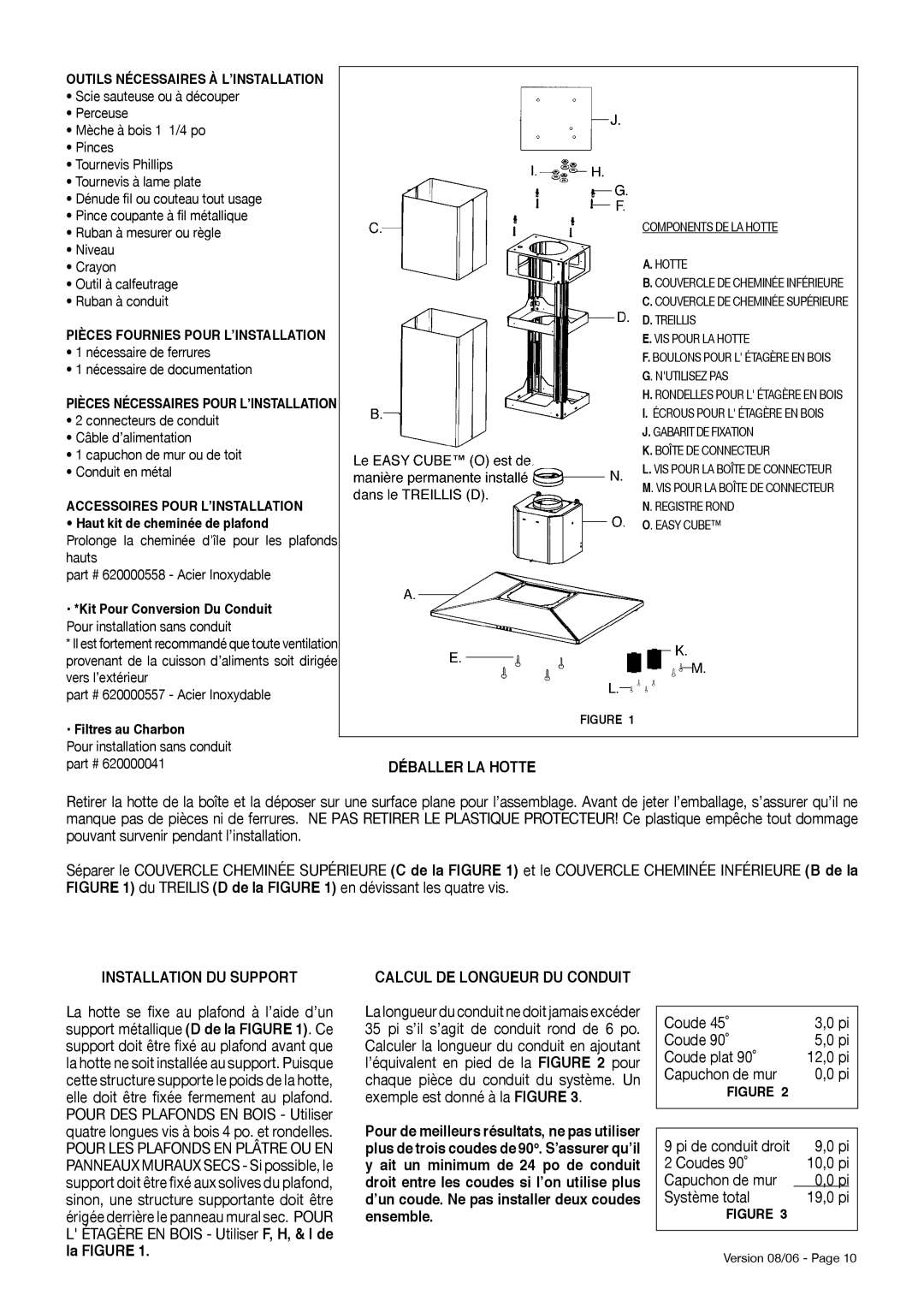 Faber Diamante Isola manual Déballer LA Hotte, Installation DU Support, Calcul DE Longueur DU Conduit 