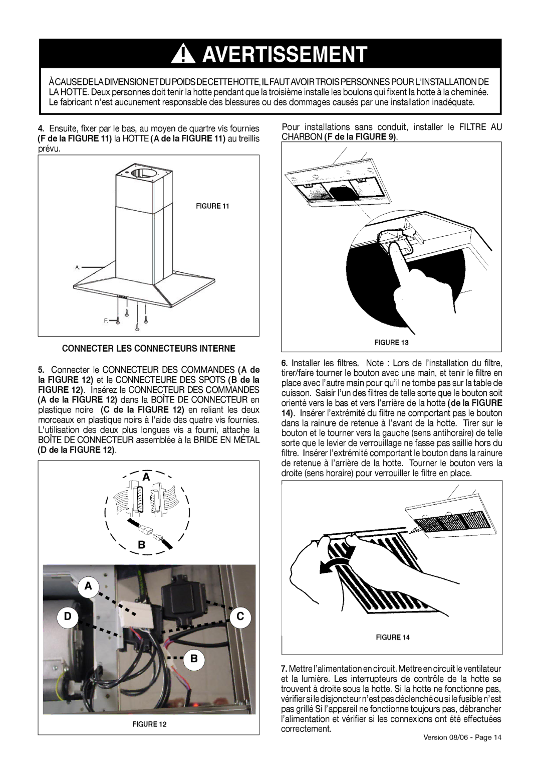 Faber Diamante Isola manual De la la Hotte a de la au treillis prévu, Connecter LES Connecteurs Interne 