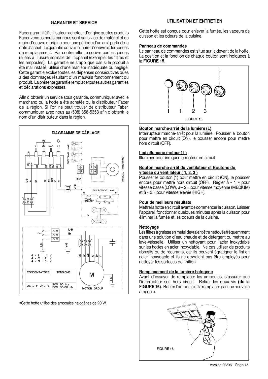 Faber Diamante Isola manual Garantie ET Service, Utilisation ET Entretien 