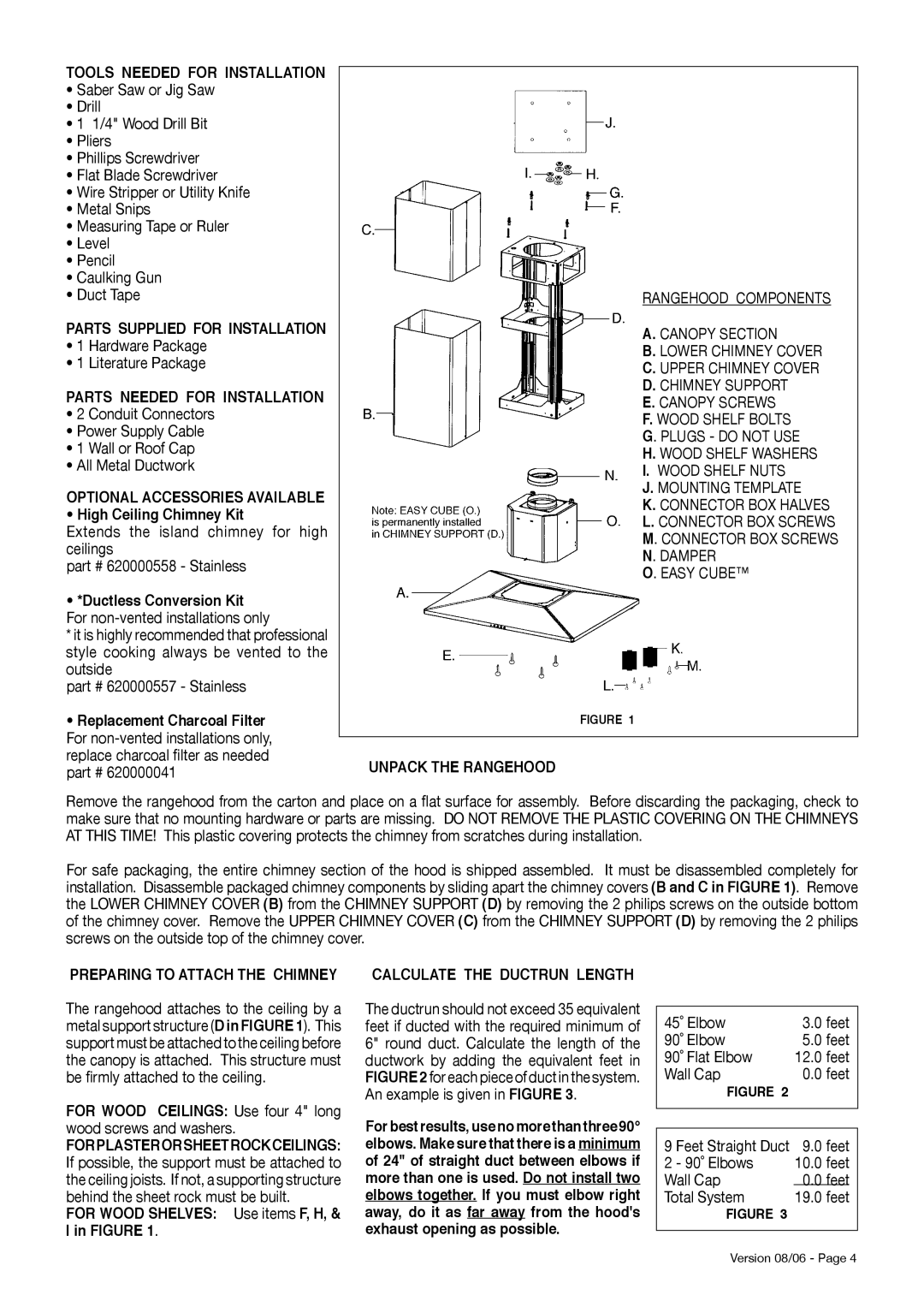 Faber Diamante Isola manual Tools Needed for Installation, Parts Supplied for Installation, Parts Needed for Installation 