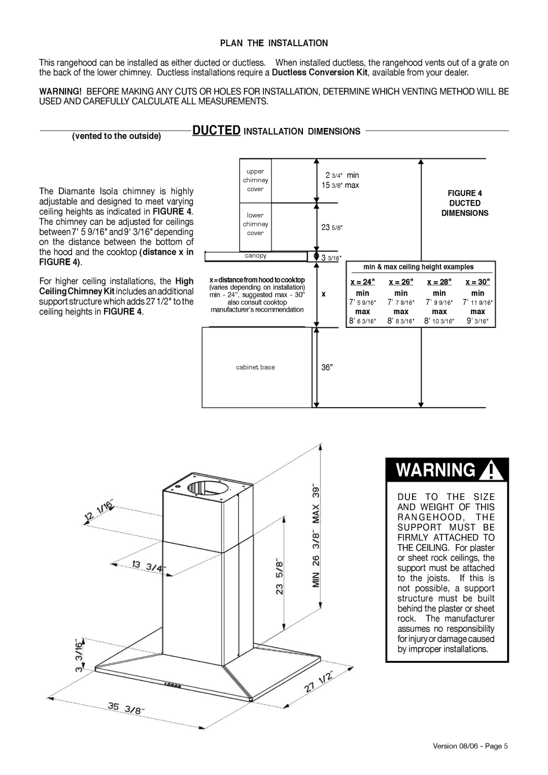 Faber Diamante Isola manual Plan the Installation, Vented to the outside 