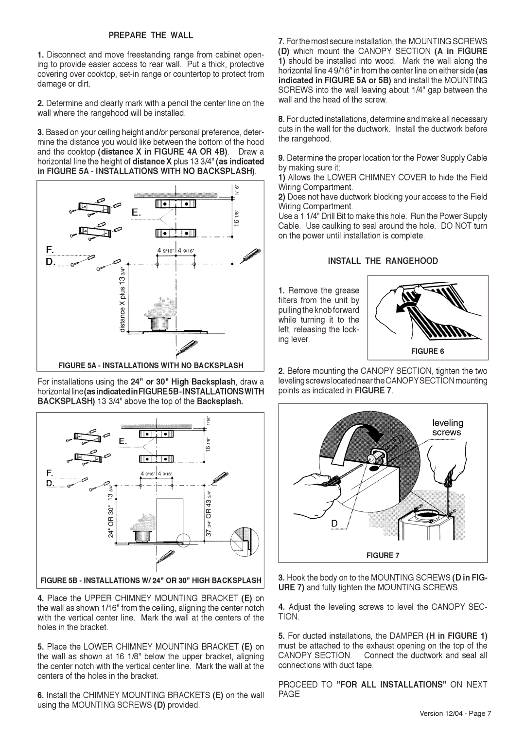 Faber Diamante installation instructions Prepare the Wall, Install the Rangehood, Proceed to for ALL Installations on Next 