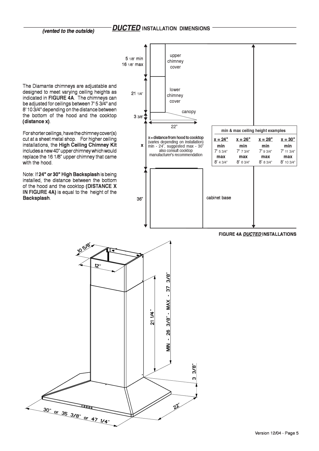 Faber Diamante Ductedinstallation Dimensions, A Ductedinstallations, min & max ceiling height examples, cover, lower 