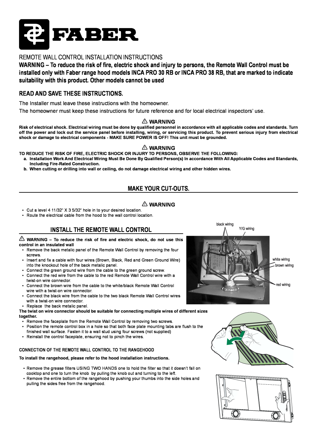 Faber INCA PRO 30 RB installation instructions Read And Save These Instructions, Make Your Cut-Outs 
