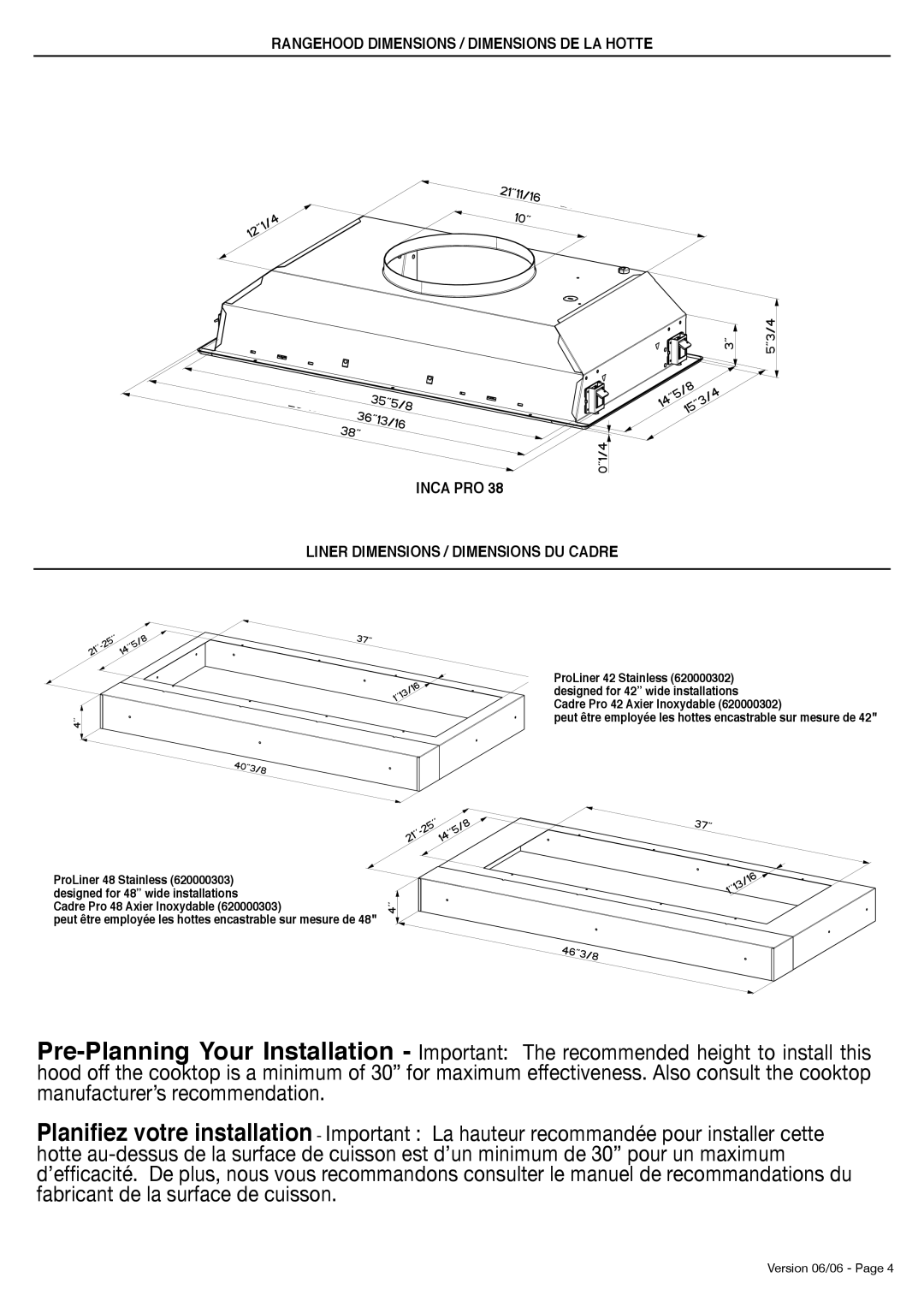 Faber INCA PRO 38 RB installation instructions Version 06/06 