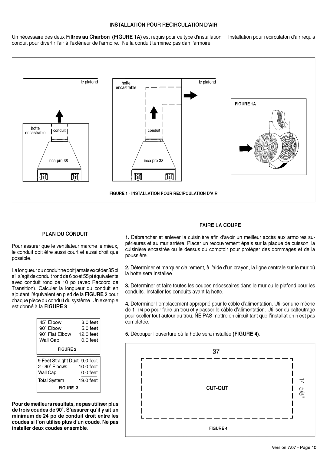 Faber Inca Pro 38 installation instructions Installation Pour Recirculation Dair, Plan DU Conduit, Faire LA Coupe 