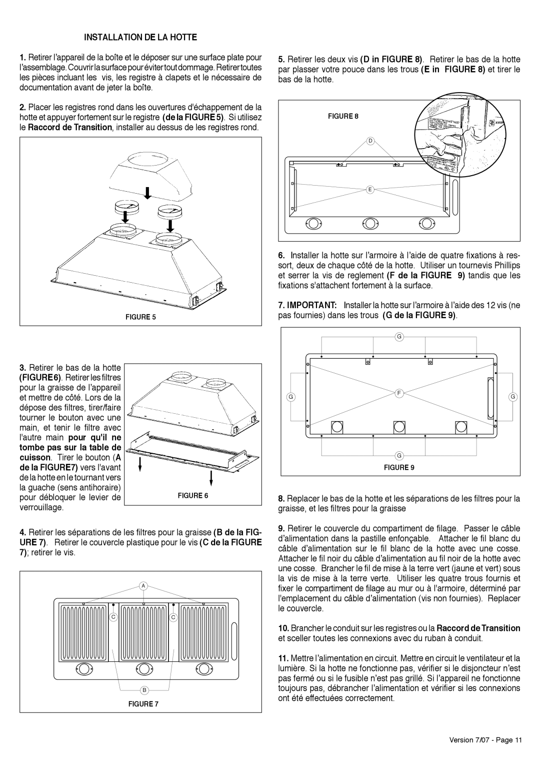 Faber Inca Pro 38 installation instructions Installation DE LA Hotte, Tombe pas sur la table de, De la vers lavant 