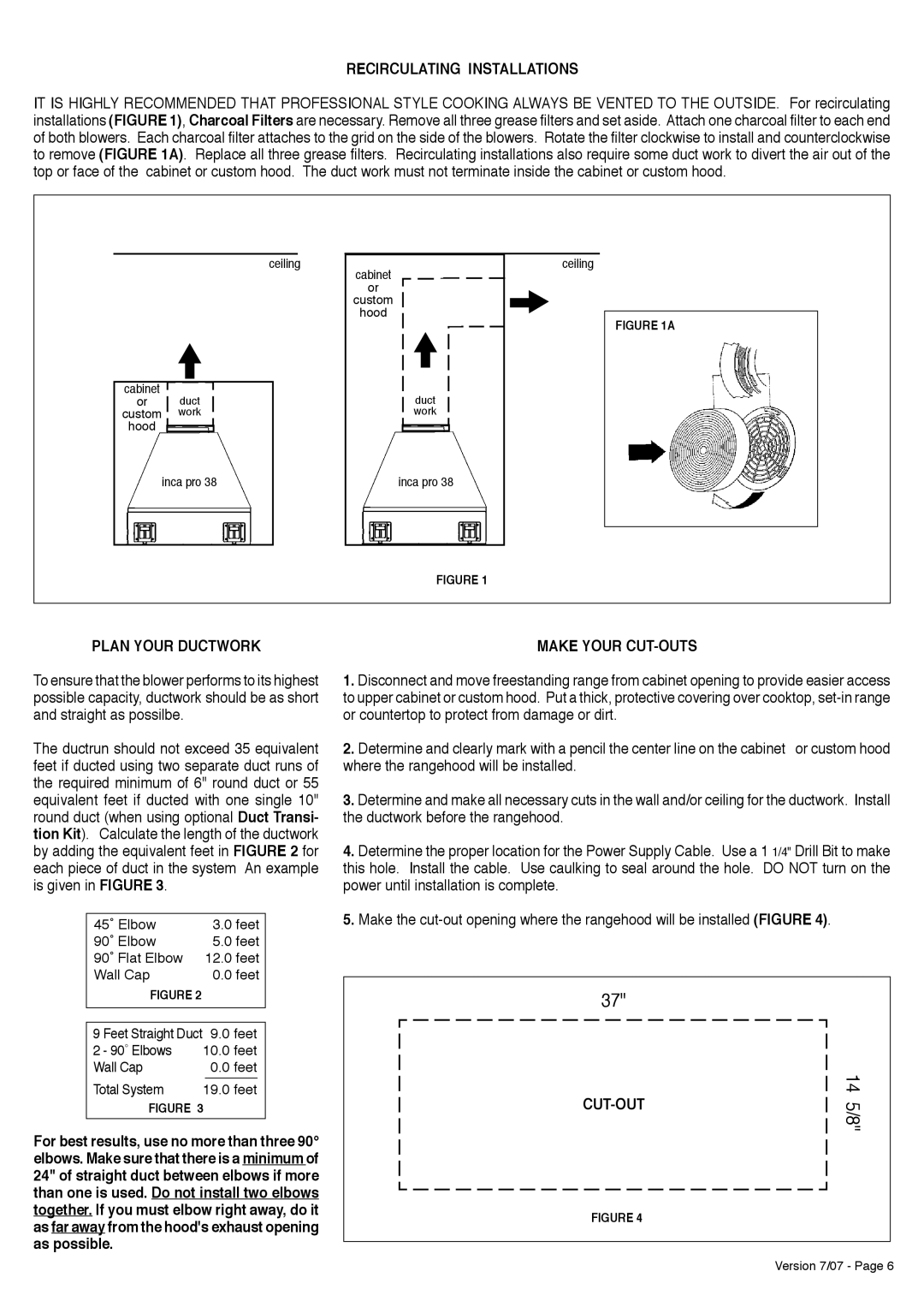 Faber Inca Pro 38 installation instructions Recirculating Installations, Plan Your Ductwork, Make Your CUT-OUTS, Cut-Out 