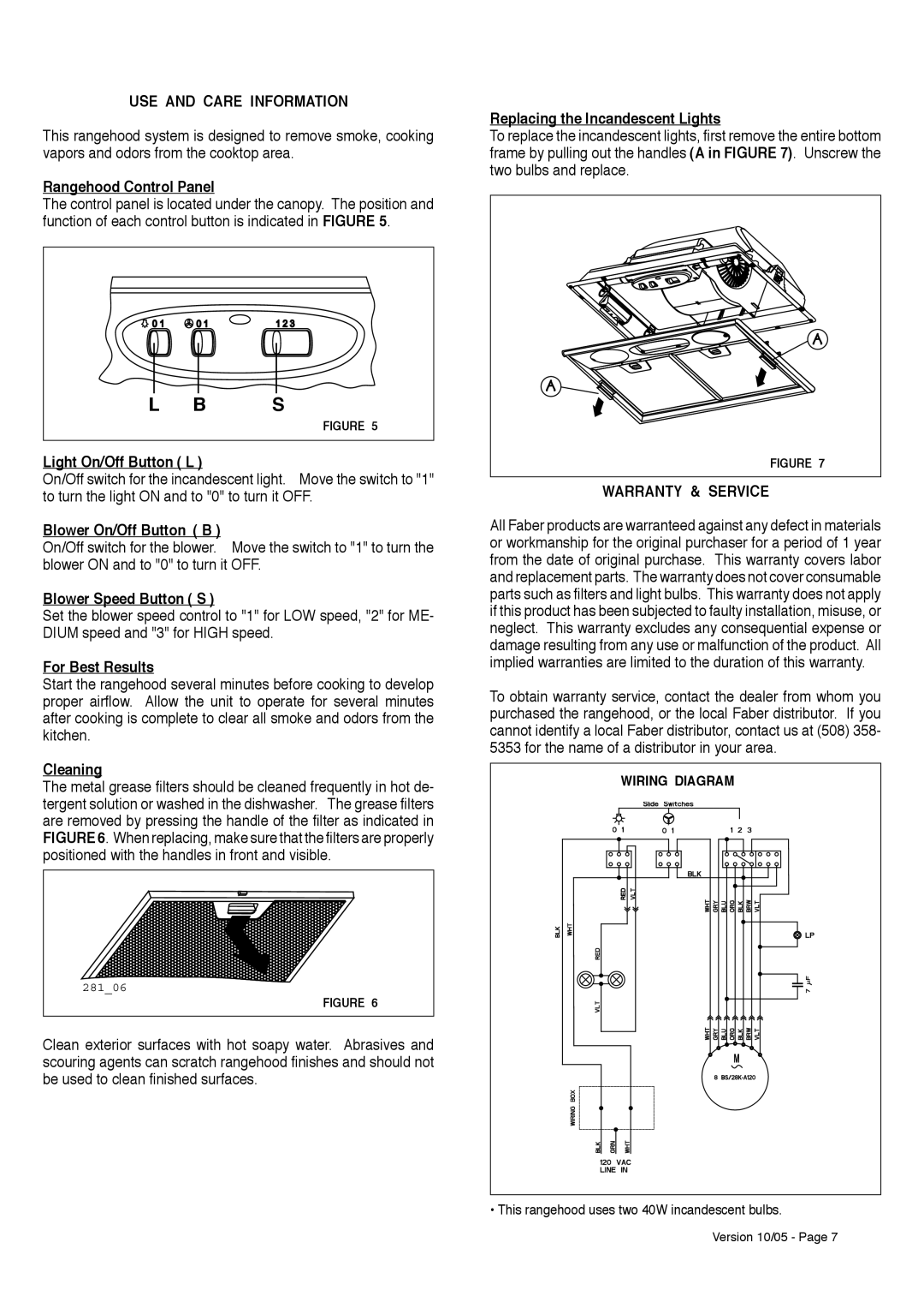 Faber INCA SMART installation instructions USE and Care Information, Warranty & Service 