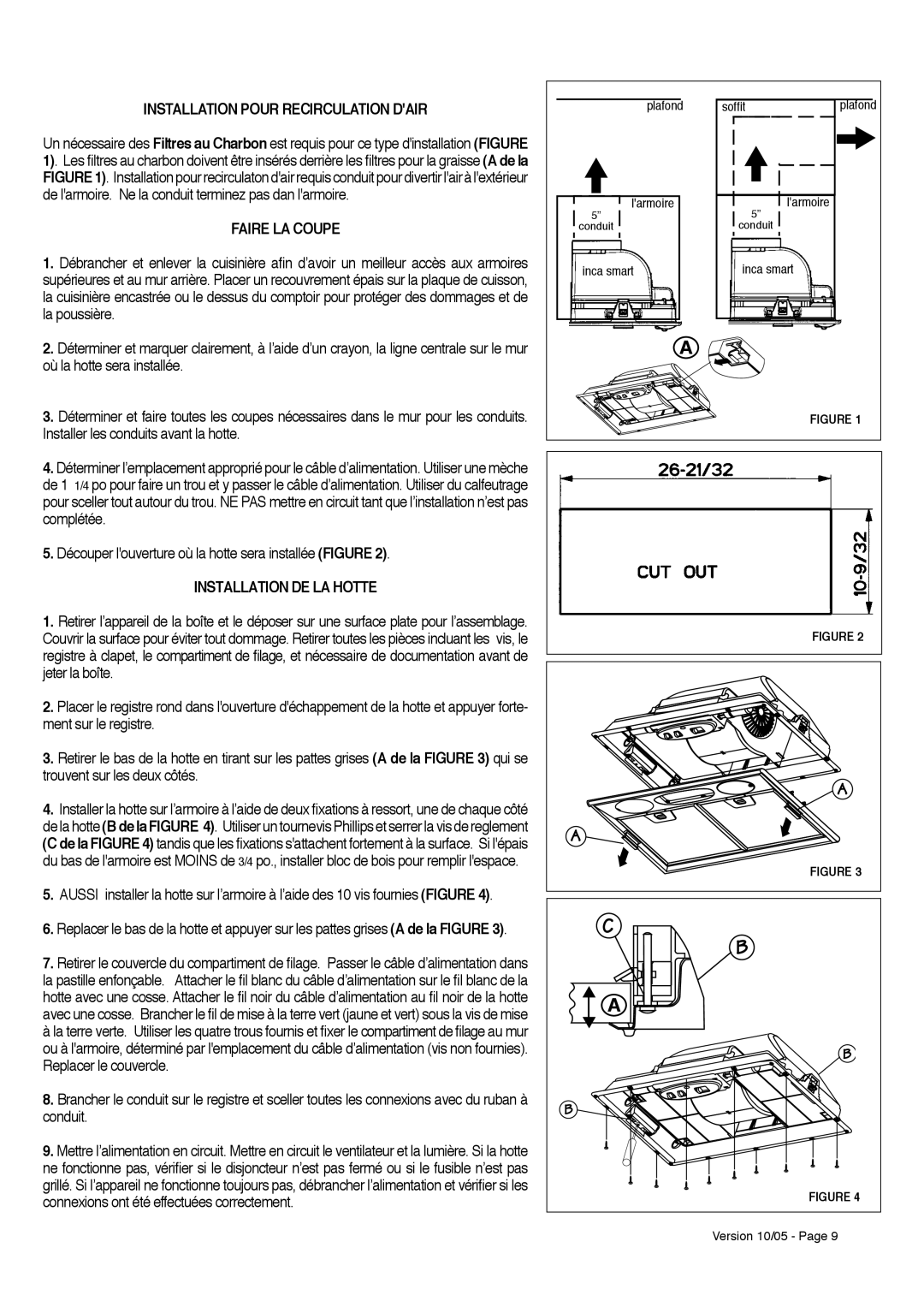 Faber INCA SMART installation instructions Installation Pour Recirculation Dair, Faire LA Coupe, Installation DE LA Hotte 