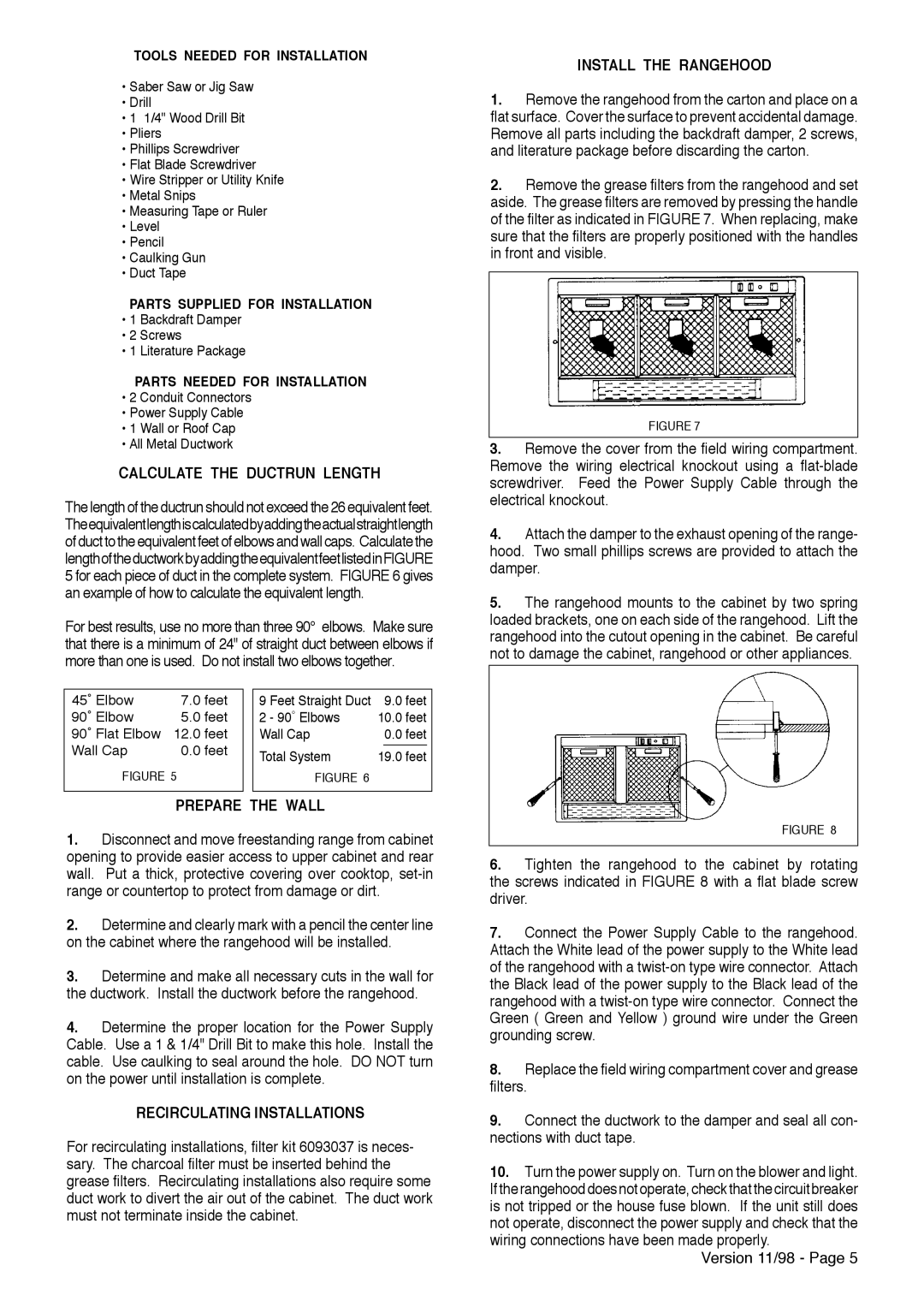 Faber INCA Calculate the Ductrun Length, Prepare the Wall, Recirculating Installations, Install the Rangehood 