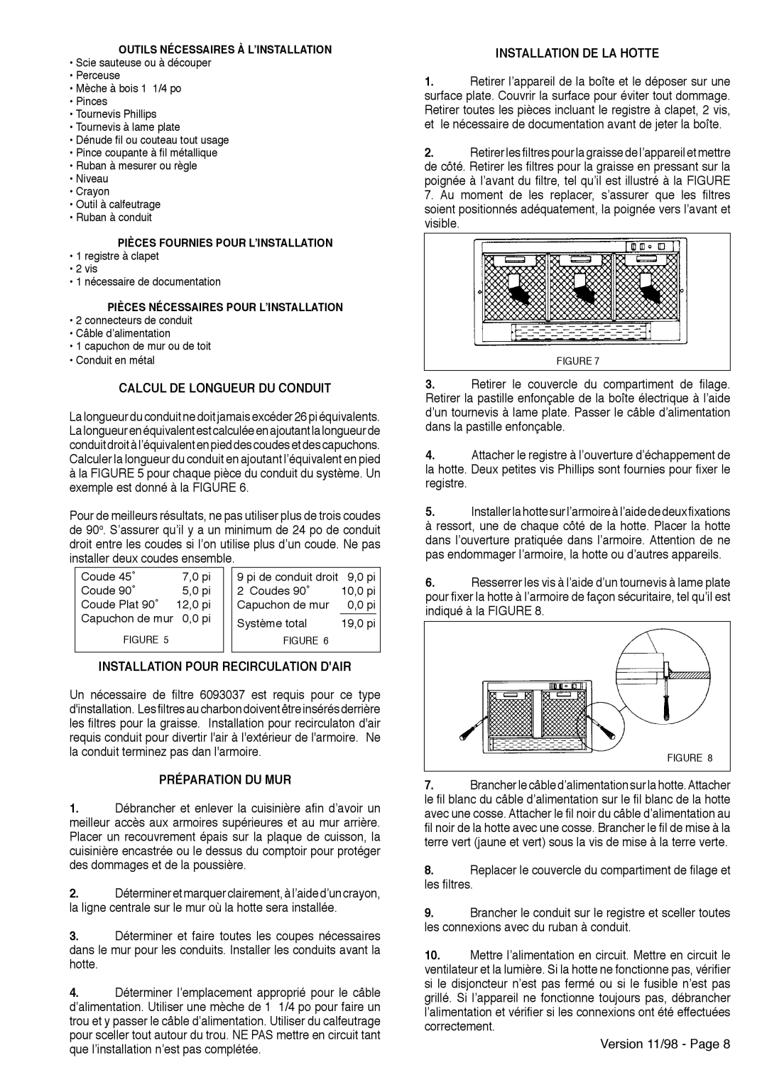 Faber INCA Calcul DE Longueur DU Conduit, Installation Pour Recirculation Dair, Préparation DU MUR 