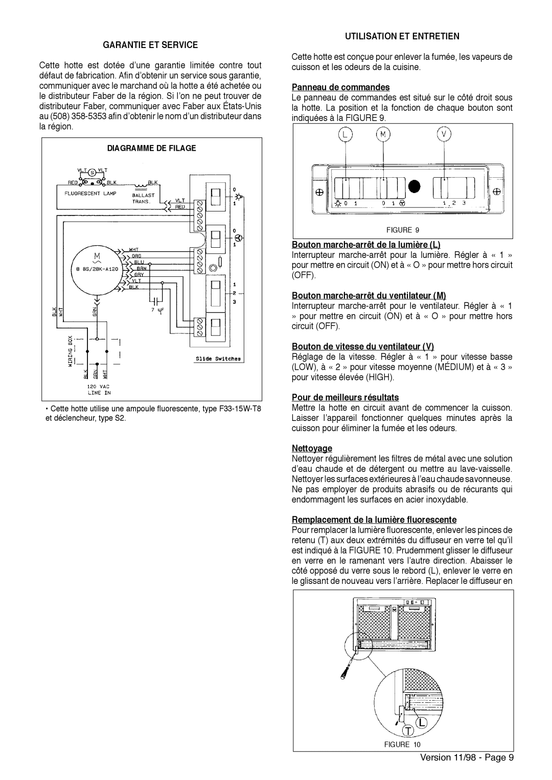 Faber INCA installation instructions Garantie ET Service, Utilisation ET Entretien 