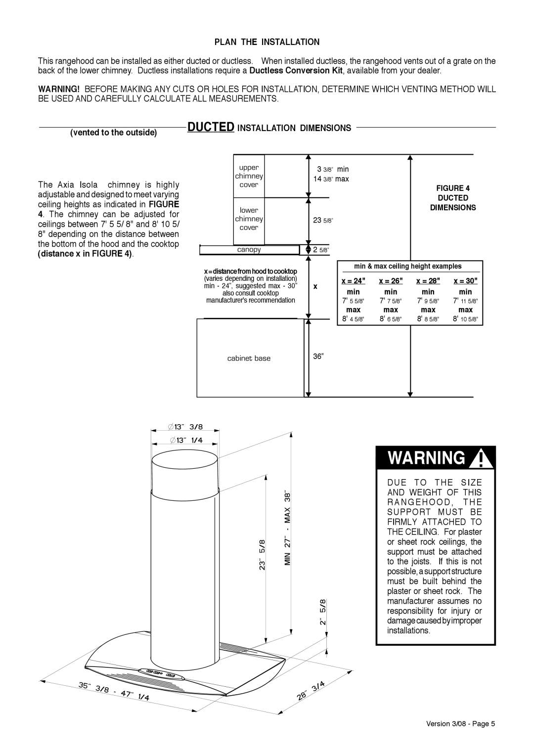 Faber Island Mount Canopy Rangehood installation instructions Plan the Installation, Vented to the outside 