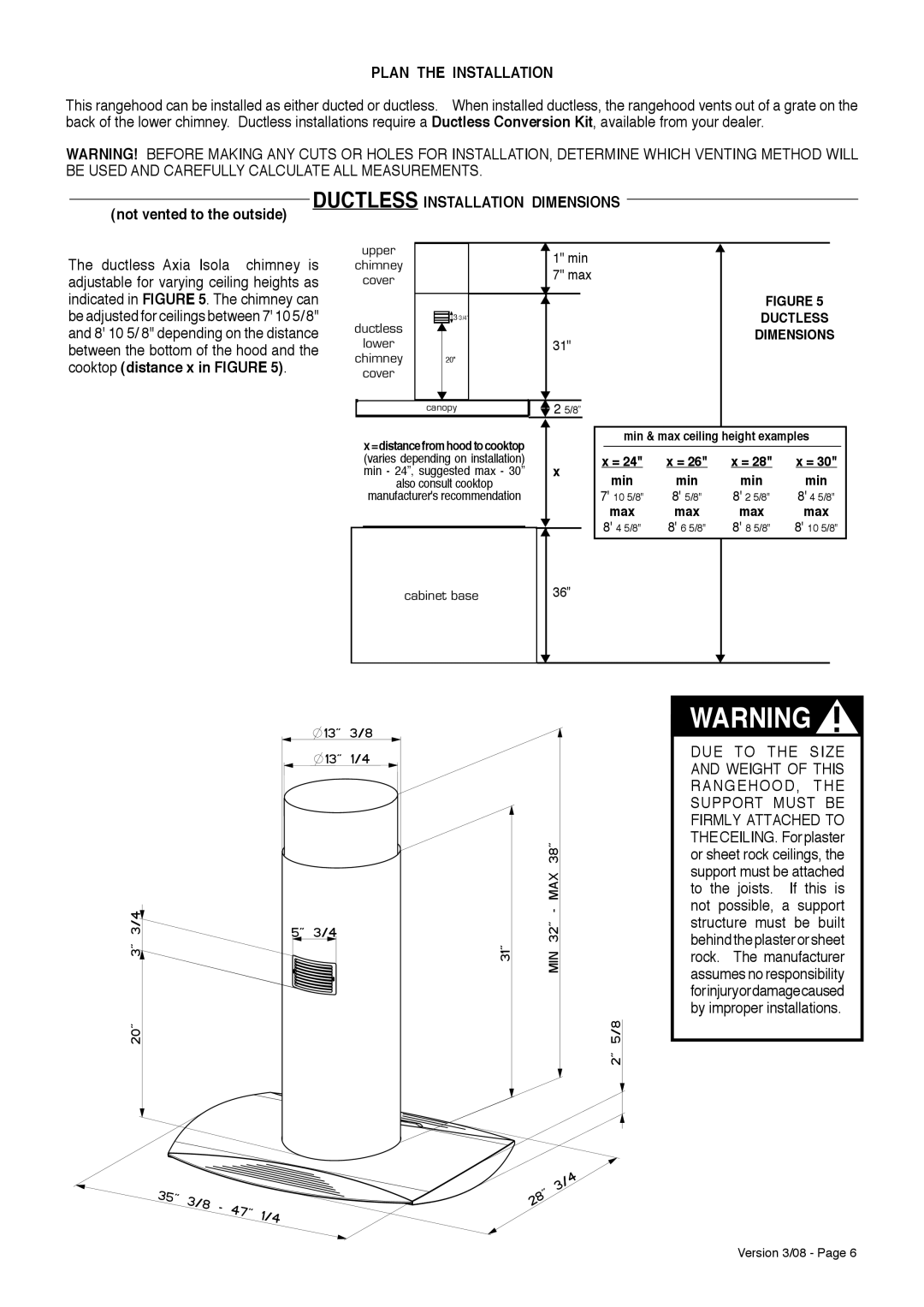 Faber Island Mount Canopy Rangehood installation instructions Not vented to the outside, Chimney Cover 