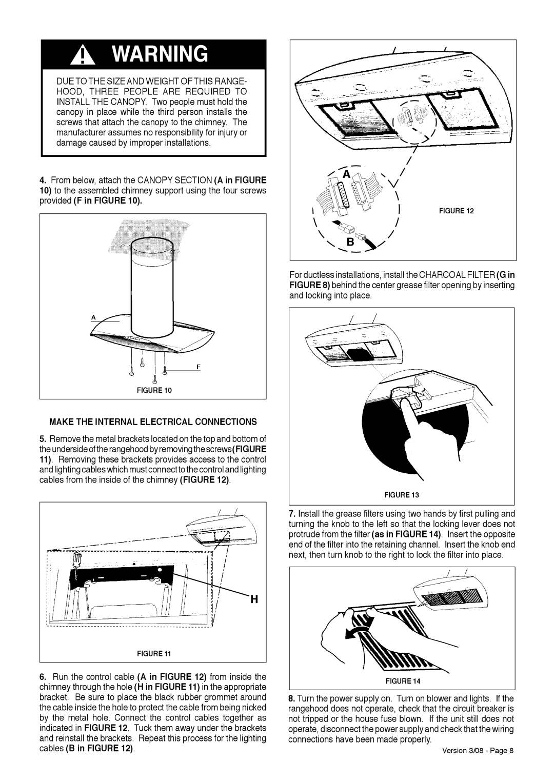 Faber Island Mount Canopy Rangehood installation instructions Make the Internal Electrical Connections 