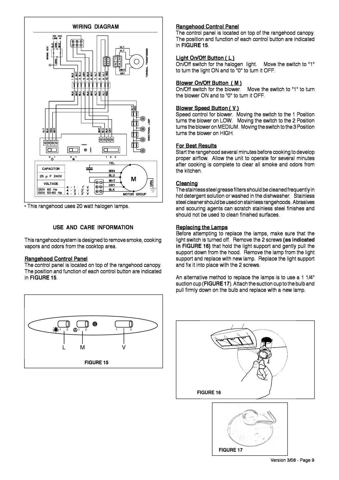 Faber Island Mount Canopy Rangehood Wiring Diagram, Use And Care Information, Rangehood Control Panel, Blower Speed Button 