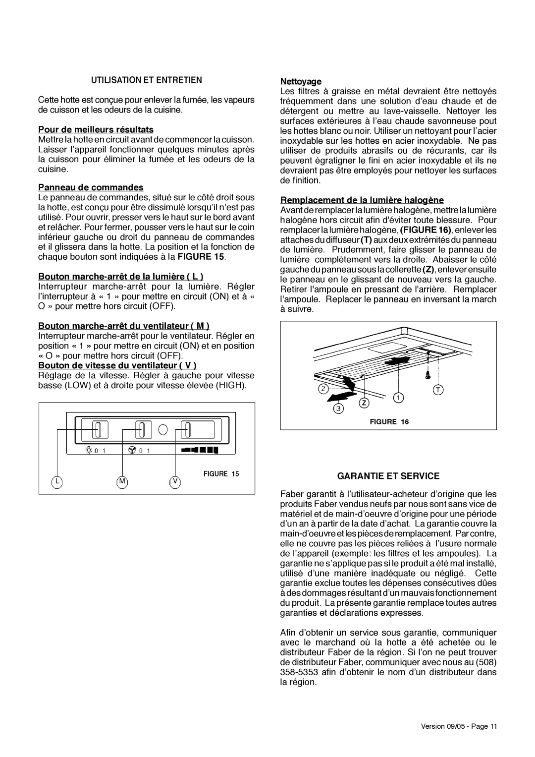 Faber ISOLA installation instructions Utilisation ET Entretien, Garantie ET Service 